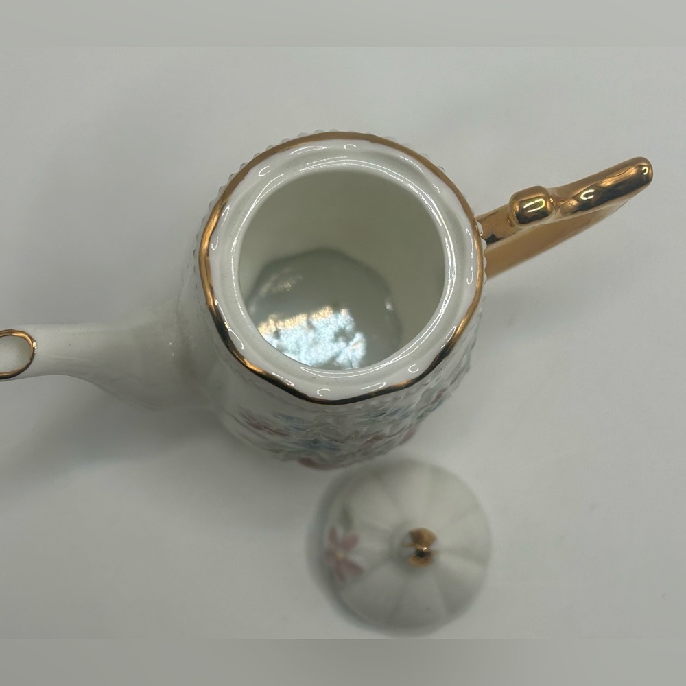 SOLD.   Minature Floral Tea Set with Gold Accents - Picture 4 of 16